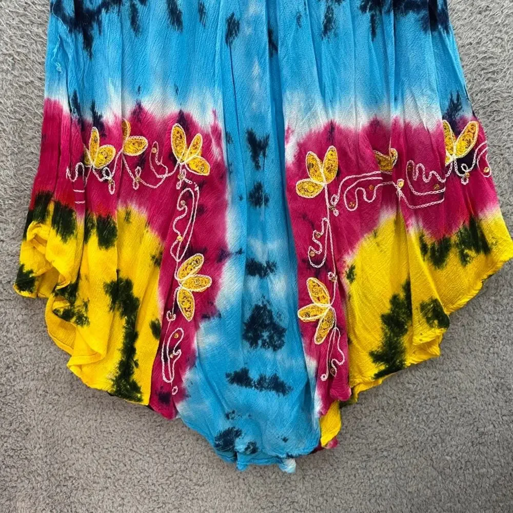 Cleopatra Women's One Size Tie Die‎ Cover-Up Embroidered Sequins Flowy Beach